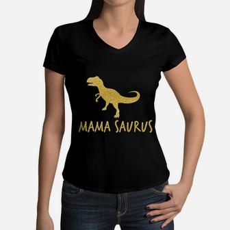 Personalized Family Saurus Matching Dinosaurus Mommy Daddy Baby Saurus Women V-Neck T-Shirt - Seseable