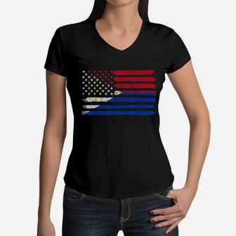 Philippines Usa Flag Vintage Women V-Neck T-Shirt - Seseable