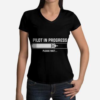 Pilot In Progress Loading Please Wait Funny Job Title Women V-Neck T-Shirt - Seseable