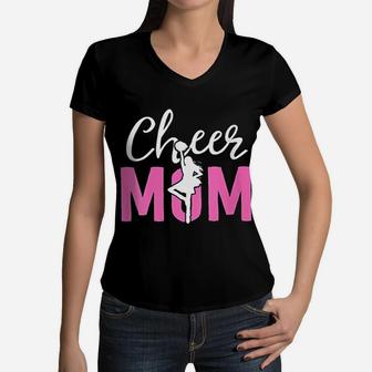 Pink Cheer Mom Women V-Neck T-Shirt - Seseable