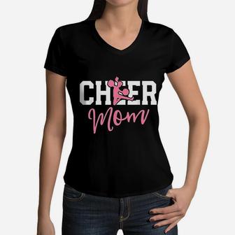 Pink Cheerleader Mom Cheer Mom Gifts Mama Mother Women V-Neck T-Shirt - Seseable