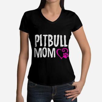 Pitbull Mom I Love My Pitbull Women V-Neck T-Shirt - Seseable