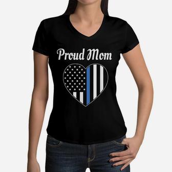 Police Mom Law Enforcement Gift Proud Mom Women V-Neck T-Shirt - Seseable