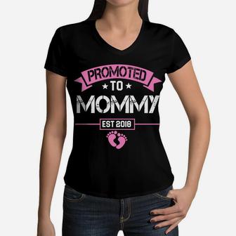 Promoted To Mommy Est 2018 Gift For New Mommy Baby Women V-Neck T-Shirt - Seseable