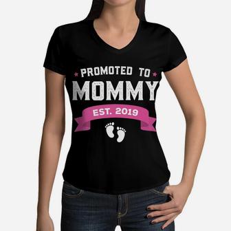 Promoted To Mommy Est 2019 New Mom Gift First Mommy Women V-Neck T-Shirt - Seseable