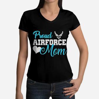 Proud Air Force Mom Heart Military Women V-Neck T-Shirt - Seseable