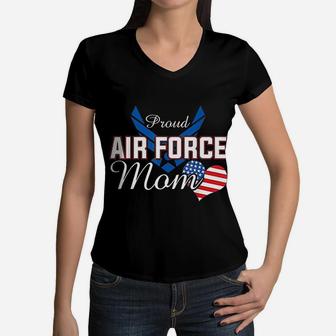 Proud Air Force Mom Heart Women V-Neck T-Shirt - Seseable