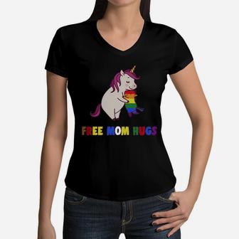 Proud Ally Free Unicorn Mom Hugs Lgbt Pride Love Heart Women V-Neck T-Shirt - Seseable