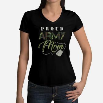 Proud Army Mom Cute Military Mama Usa Gift Women V-Neck T-Shirt - Seseable