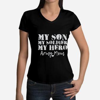 Proud Army Mom Us Army Mother Women V-Neck T-Shirt - Seseable