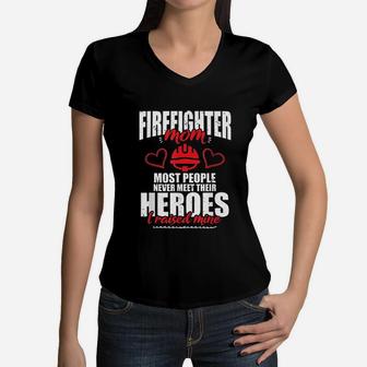 Proud Firefighter Mom I Raised My Hero Gift Women V-Neck T-Shirt - Seseable
