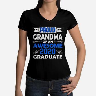 Proud Grandma Of An Awesome 2020 Graduate Family Matching Graduation Women V-Neck T-Shirt - Seseable