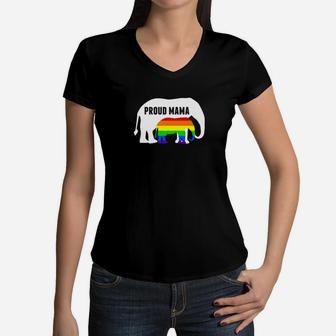 Proud Lgbtq Mama Elephant For A Gay Pride Mom Women V-Neck T-Shirt - Seseable