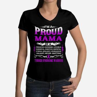 Proud Mama Of A Turner Syndrome Warrior Women V-Neck T-Shirt - Seseable