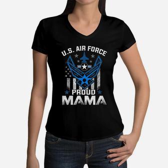 Proud Mama Us Air Force American Flag Women V-Neck T-Shirt - Seseable