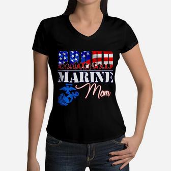Proud Marine Mom Patriotic Usa Military 2020 Women V-Neck T-Shirt - Seseable