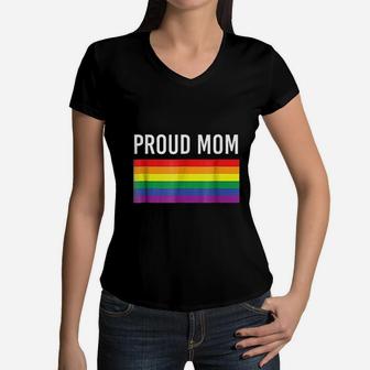 Proud Mom Gay Pride Lgbtq Mother Parent Women V-Neck T-Shirt - Seseable