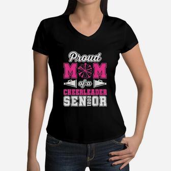Proud Mom Of A Cheerleader Senior 2021 Women V-Neck T-Shirt - Seseable