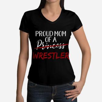 Proud Mom Of A Wrestler Wrestling Moms Mothers Day Women V-Neck T-Shirt - Seseable