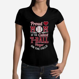 Proud Mom Of The Cutest Ball Player Ball Mom Women V-Neck T-Shirt - Seseable