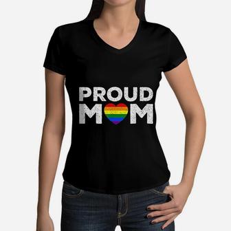 Proud Mom Rainbow Lgbt Pride Month Women V-Neck T-Shirt - Seseable