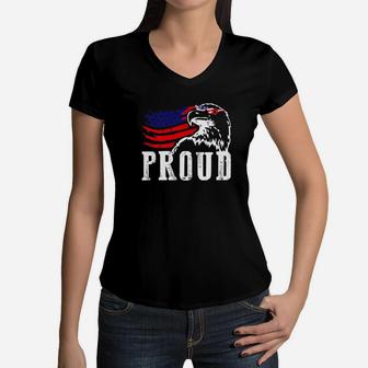 Proud Patriotic Eagle Patriotic 4th Of July Veteran Flag Day Premium Women V-Neck T-Shirt - Seseable