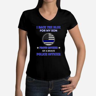 Proud Police Mom Law Enforcer Cop Officer Gift Women V-Neck T-Shirt - Seseable