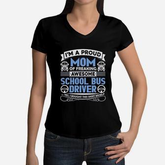 Proud School Bus Driver Mom Women V-Neck T-Shirt - Seseable