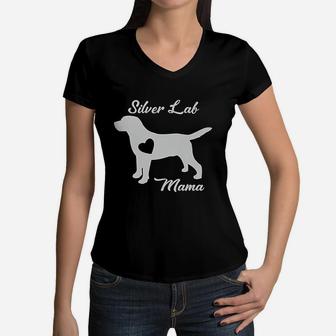 Proud Silver Lab Mama Mom Labrador Retriever Gifts Women V-Neck T-Shirt - Seseable