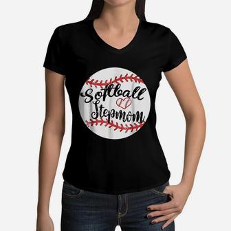 Proud Softball Stepmom Women V-Neck T-Shirt - Seseable