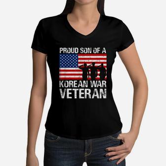 Proud Son Of A Korean War Veteran Military Family Shirt Women V-Neck T-Shirt - Seseable
