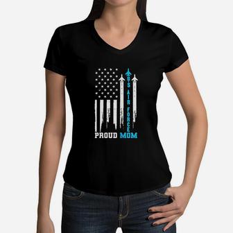 Proud Us Air Force Mom America Flag Mother Day Women V-Neck T-Shirt - Seseable