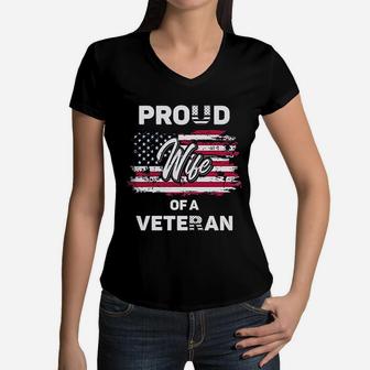 Proud Wife Of A Veteran Women V-Neck T-Shirt - Seseable