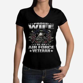 Proud Wife Of An Air Force Veteran Military Vet Spouse Gifts Women V-Neck T-Shirt - Seseable