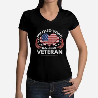Proud Wife Of Army Veteran Women V-Neck T-Shirt - Seseable
