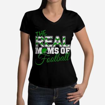 Real Moms Of Football Green Football Mom For Mothers Day Women V-Neck T-Shirt - Seseable