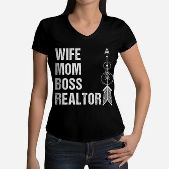Realtor Mom Wife Mom Boss Realtor Funny Women V-Neck T-Shirt - Seseable