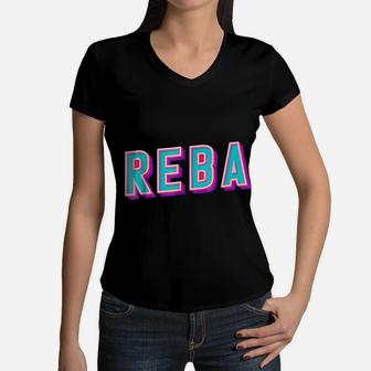Reba Retro Vintage Graphic Women V-Neck T-Shirt - Seseable