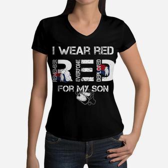 Red Friday Military Mom Womens I Wear Red For My Son Women V-Neck T-Shirt - Seseable