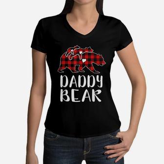 Red Plaid Daddy Bear Buffalo Matching Family Pajama Women V-Neck T-Shirt - Seseable