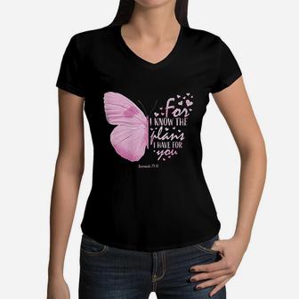 Religious Gifts Mom Christian Verse Butterfly Women V-Neck T-Shirt - Seseable