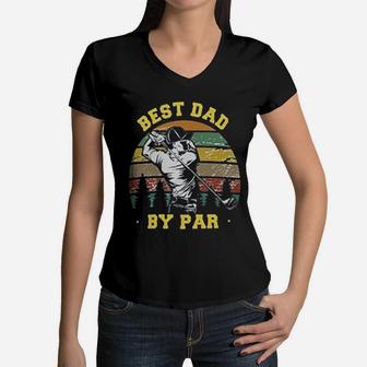 Retro Best Papa By Par Funny Golf Dad Vintage Fathers Day Golfers Gift Women V-Neck T-Shirt - Seseable