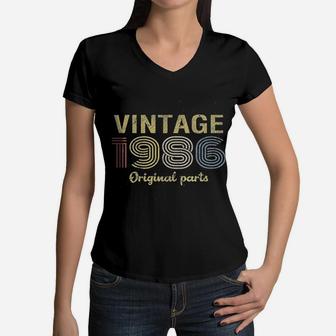 Retro Birthday Vintage 1986 Original Parts Women V-Neck T-Shirt - Seseable
