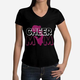 Retro Cheer Mama Cheerleader Mother Cheerleading Women V-Neck T-Shirt - Seseable