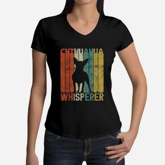 Retro Chihuahua Whisperer Small Vintage Dogs Gifts Women V-Neck T-Shirt - Seseable