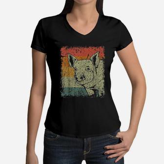 Retro Pig Farmer Gift Vintage Pig Women V-Neck T-Shirt - Seseable