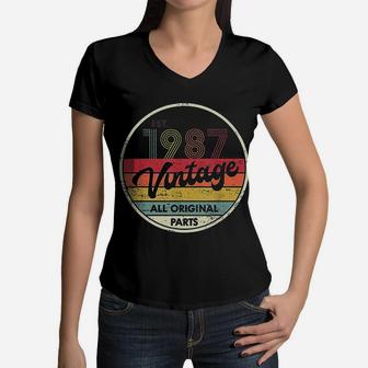 Retro Vintage 1987 35th Birthday Gifts 35 Years Old Women V-Neck T-Shirt - Seseable