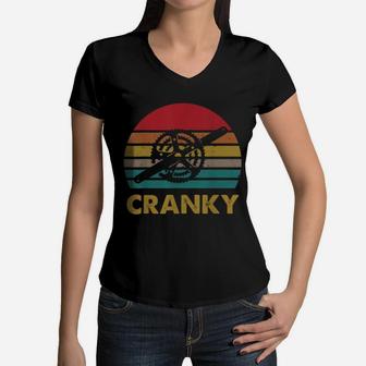 Retro Vintage Bicycle Cranky Cycling Lovers Shirt Women V-Neck T-Shirt - Seseable