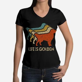 Retro Vintage Golden Retriever Life Is Golden Gift Women V-Neck T-Shirt - Seseable
