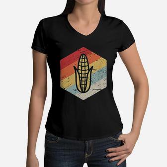 Retro Vintage Midwest Ear Of Corn Gift For Corn Farmers Women V-Neck T-Shirt - Seseable